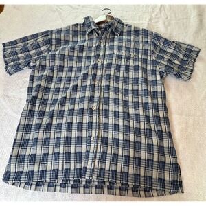 Bugle Boy Authentics Mens Large Blue Plaid Short Sleeve Button Down Shirt